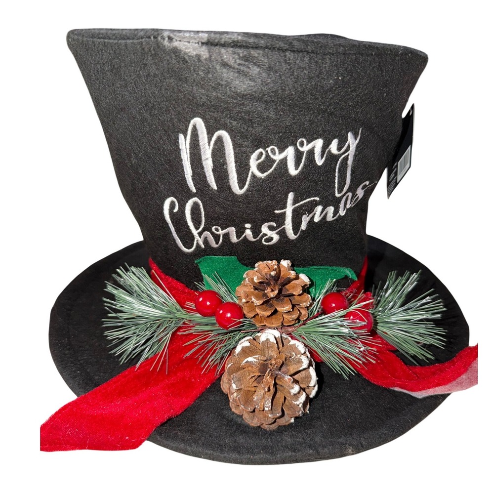 The Christmas Shoppe‎ Merry Christmas Top Hat Tree Topper Black Red 8in 5751623